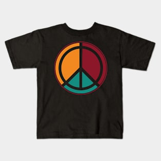 Peace Sign Tricolor Red Orange Teal Kids T-Shirt